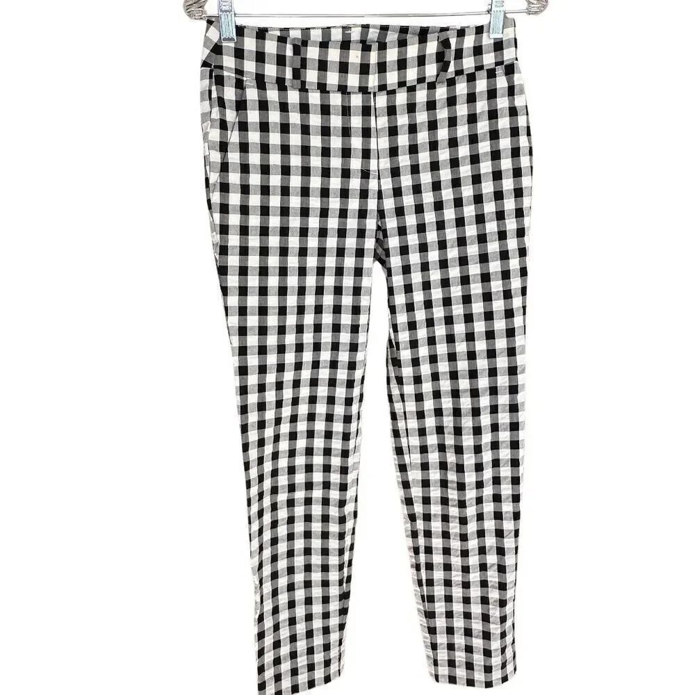 Loft Marisa Strait Black & White Check Gingham Pattern Cotton Pants Size 00P